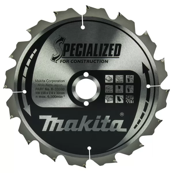 Kotouč pilový dřevo SPECIALIZED konstrukce 235x2.8x30mm 16Z Makita B-33560