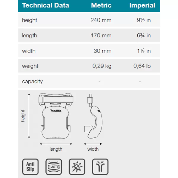 Nákoleníky lehké 170x30x240mm Makita E-15615