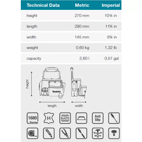 Brašna pro pokrývače 290x145x270mm Makita E-15213