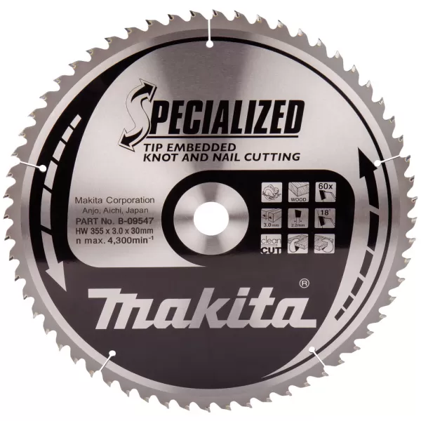 Kotouč pilový dřevo SPECIALIZED se zapuštěnými zuby 355x3x30mm 60Z Makita B-09547