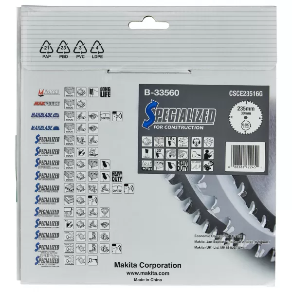 Kotouč pilový dřevo SPECIALIZED konstrukce 235x2.8x30mm 16Z Makita B-33560