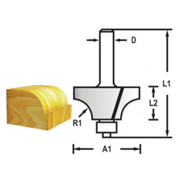 Zaoblovací fréza s ložiskem stopka 6 mm,17x8x49 mm R 2,3mm Makita D-48430