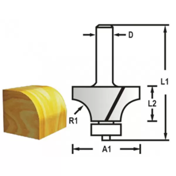 Zaoblovací fréza s ložiskem stopka 8 mm,38,1x19x62 mm R 12,7mm Makita D-48418