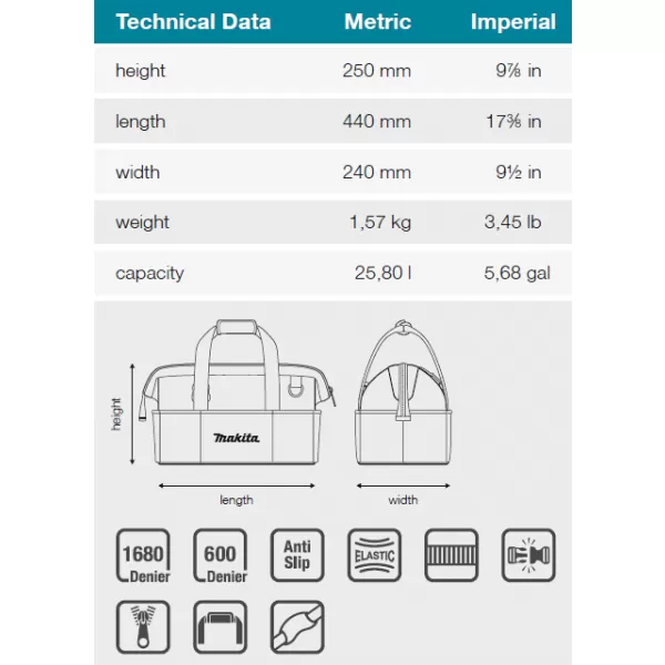 Brašna na nářadí 440x240x250mm Makita E-15431