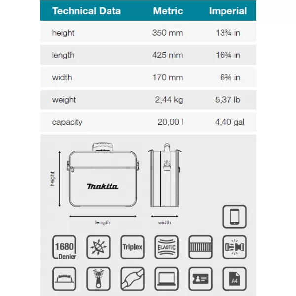 Taška na laptop 425x170x350mm Makita E-15475
