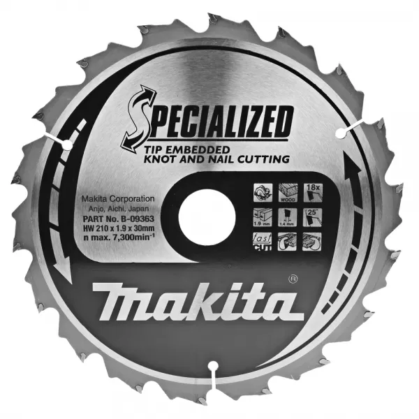 Kotouč pilový dřevo SPECIALIZED se zapuštěnými zuby 210x1.9x30mm 18Z Makita B-09363