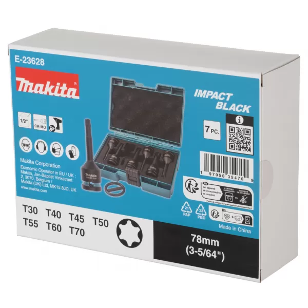 Sada nástrčných klíčů čtyřhran 1/2" IMPACT BLACK 7 ks v plastové krabičce Makita E-23628