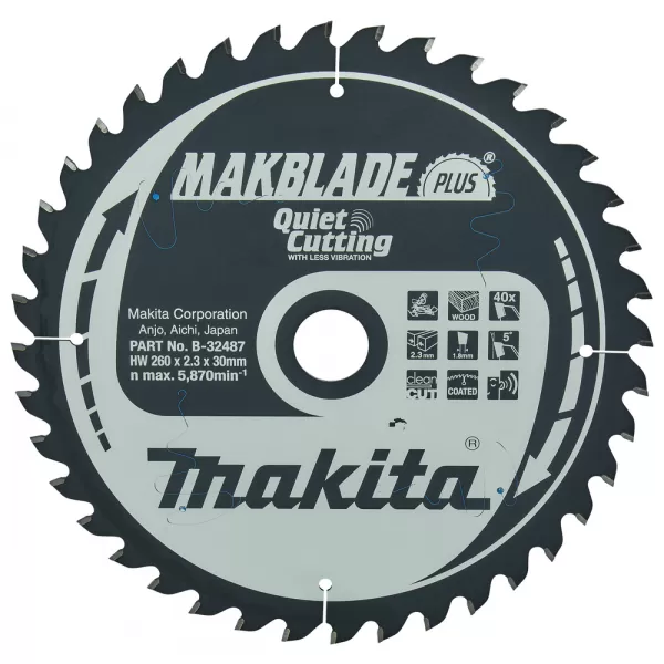 Kotouč pilový dřevo MAKBLADEplus 260x2.3x30mm 40Z Makita B-32487