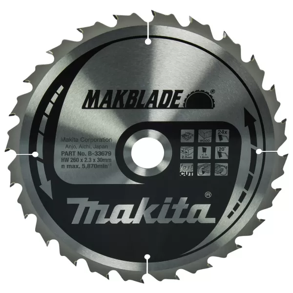 Kotouč pilový dřevo MAKBLADE 260x2.3x30mm 24Z Makita B-33679