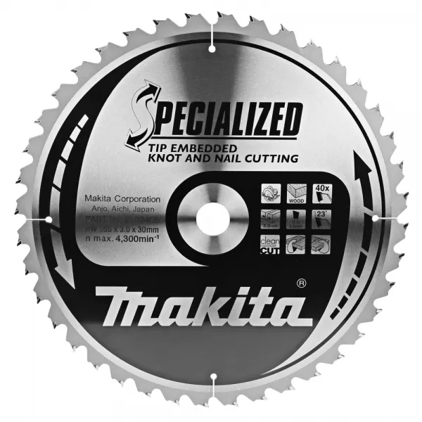 Kotouč pilový dřevo SPECIALIZED se zapuštěnými zuby 355x3x30mm 40Z Makita B-09466