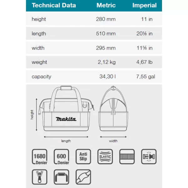 Brašna na nářadí 510x295x280mm Makita E-15425